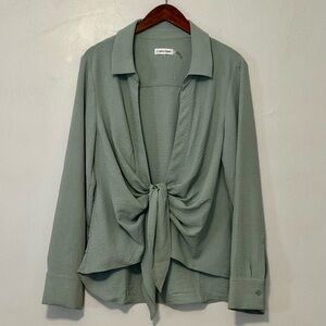 Calvin Klein Tie Front Blouse in Sage